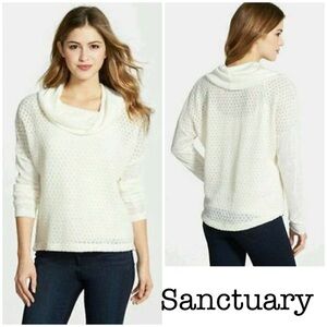 Sanctuary Women's Honey Comb Cowl Neck Sweater Long Sleeve winter white soft